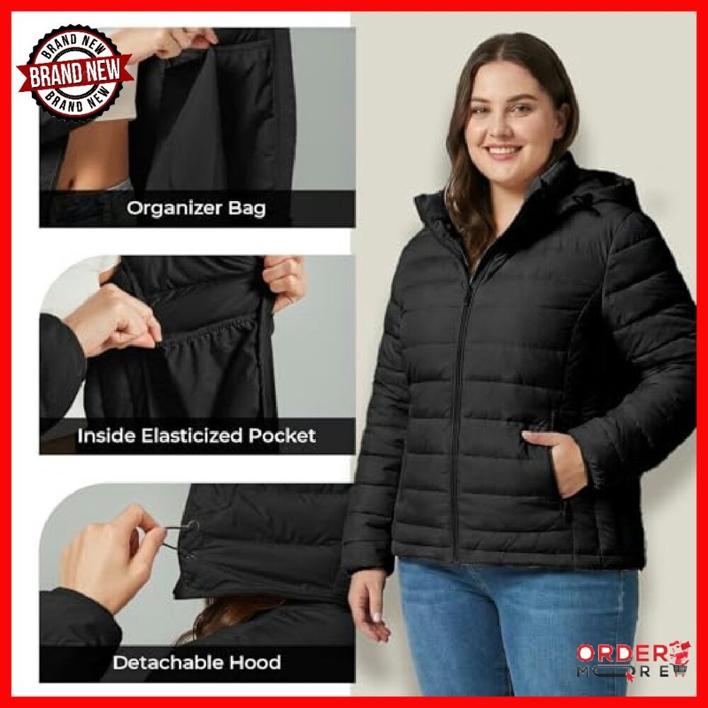 Plus Size Lightweight Down Jacket with Detachable… - image 4